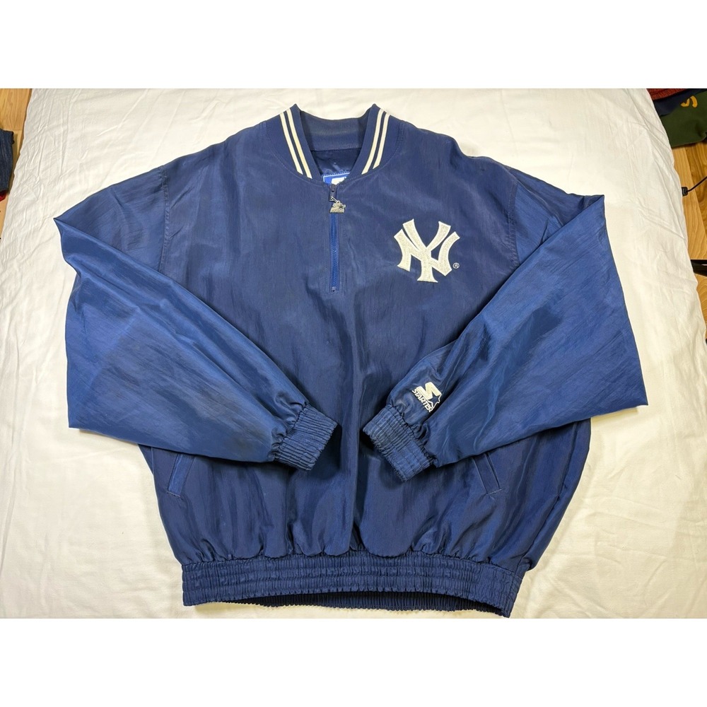 Vintage Starter NY Yankees 1/4 Zip Navy Windbreaker Jacket Mens XXL Made in USA